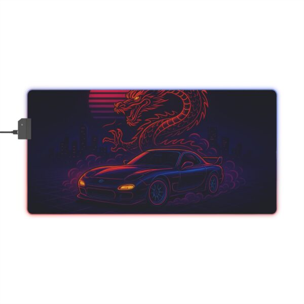 Gaming Mouse Pad with LED Lighting, Neon Car and Dragon Design, Desk Accessories, Gamer Gift, Home Office Decor, Computer Setup