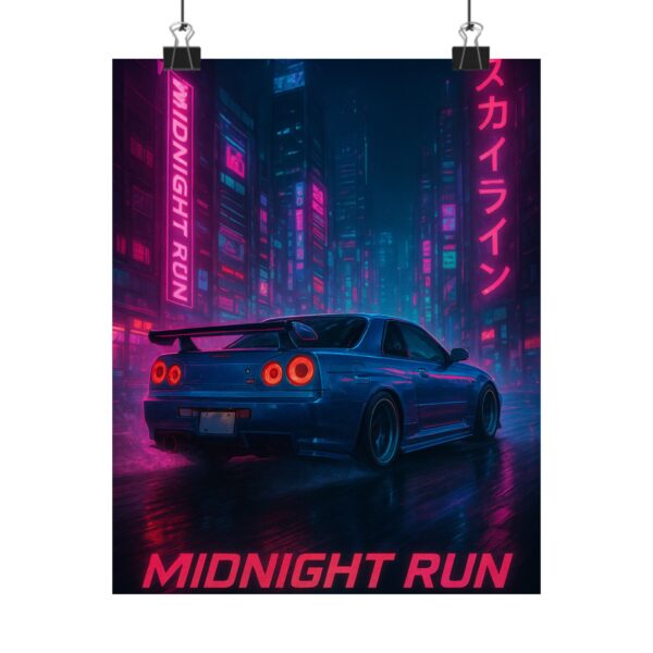 Neon Midnight Run Poster, Retro Wall Art, Car Lover Decor, Gift for Gamers, Cyberpunk Art Print, Home Office Wall Decor
