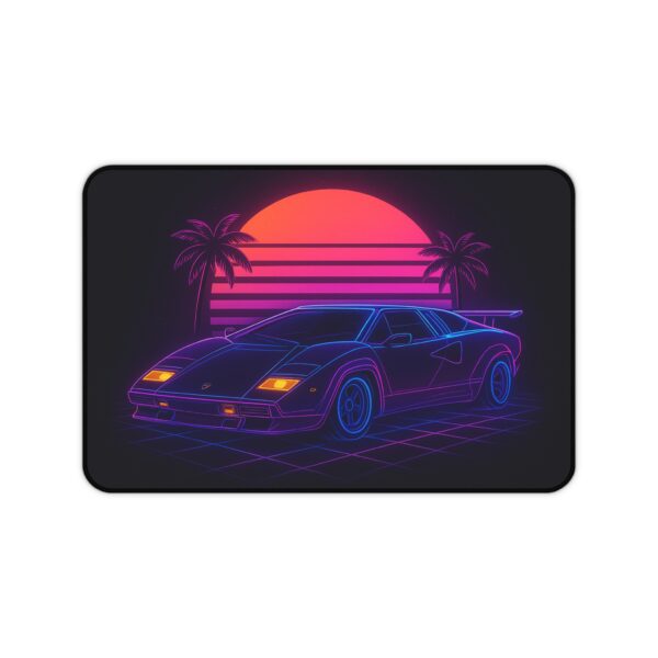 Retro Sports Car Desk Mat | Neon Decor, Gaming, Office Accessories, Gift for Car Enthusiasts, 80s Vibes