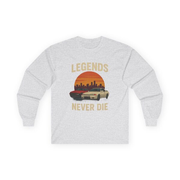 Legends Never Die Long Sleeve Tee - Vintage Car Lovers Gift, Retro Style Appare, Gift for Car Enthusiasts, Urban Vibes, Nostalgic Fashion
